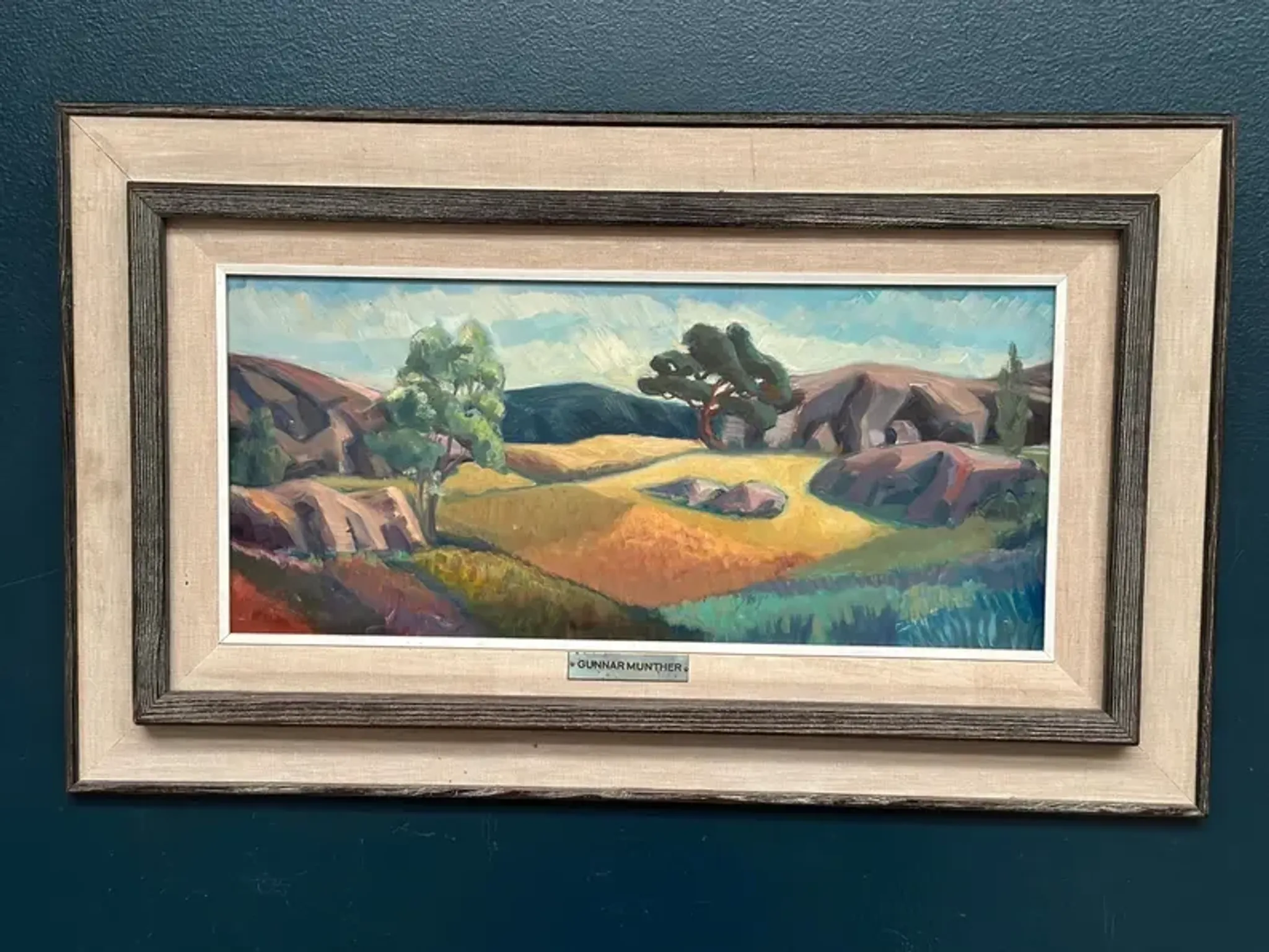 Original Swedish Oil on Panel – "Landscape" by Gunnar Munther – Signed – Vintage and Framed – 64 × 38 cm (25.2" × 15")