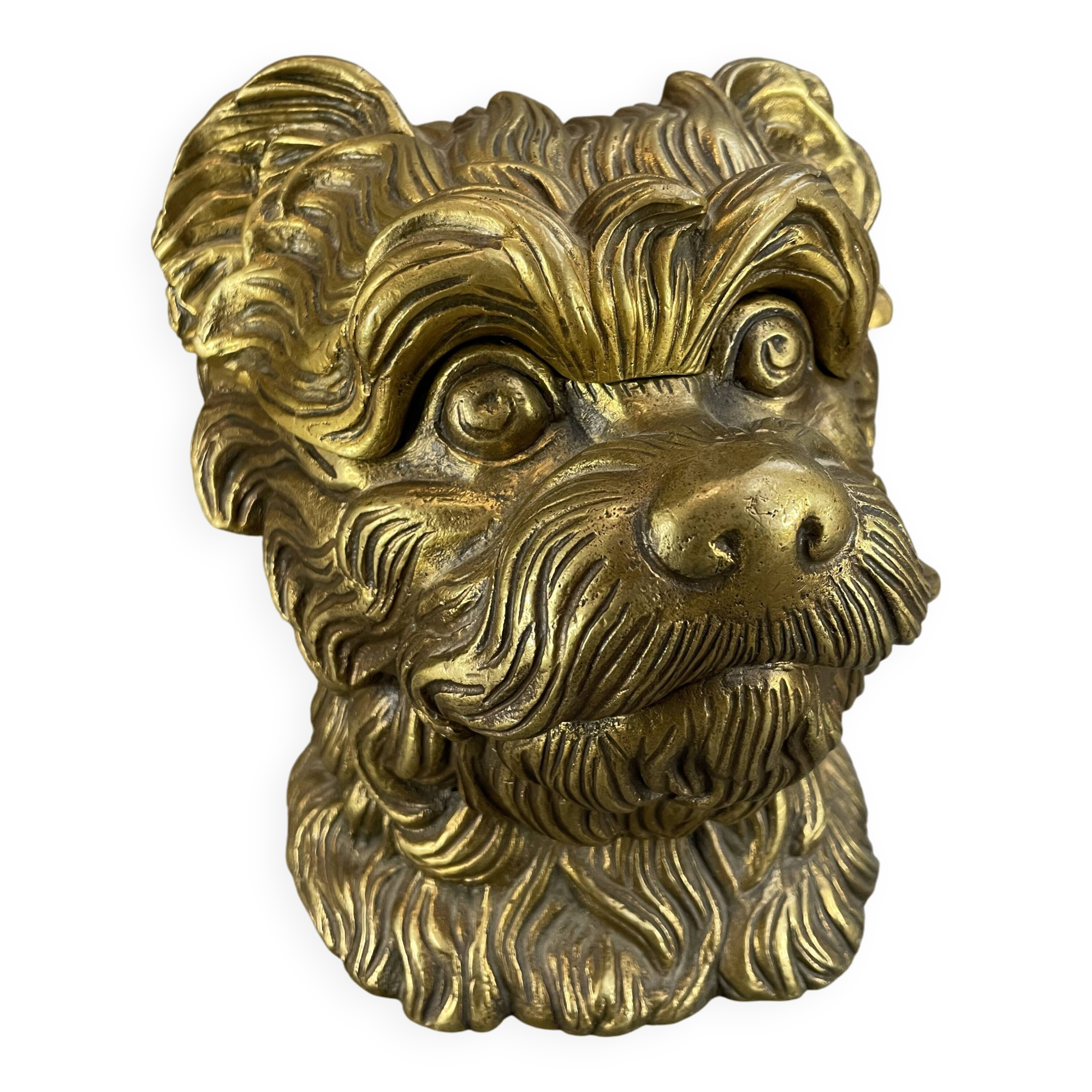 Pot à tabac en bronze en forme de tête de chien, vers 1900