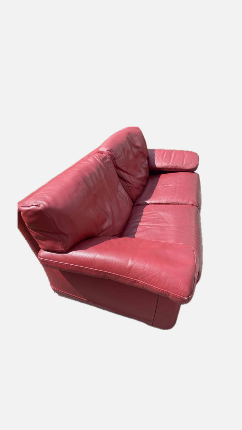 Vintage Roche Bobois red leather sofa