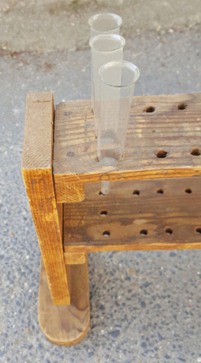 Furniture: test tube shelf, wood, vintage