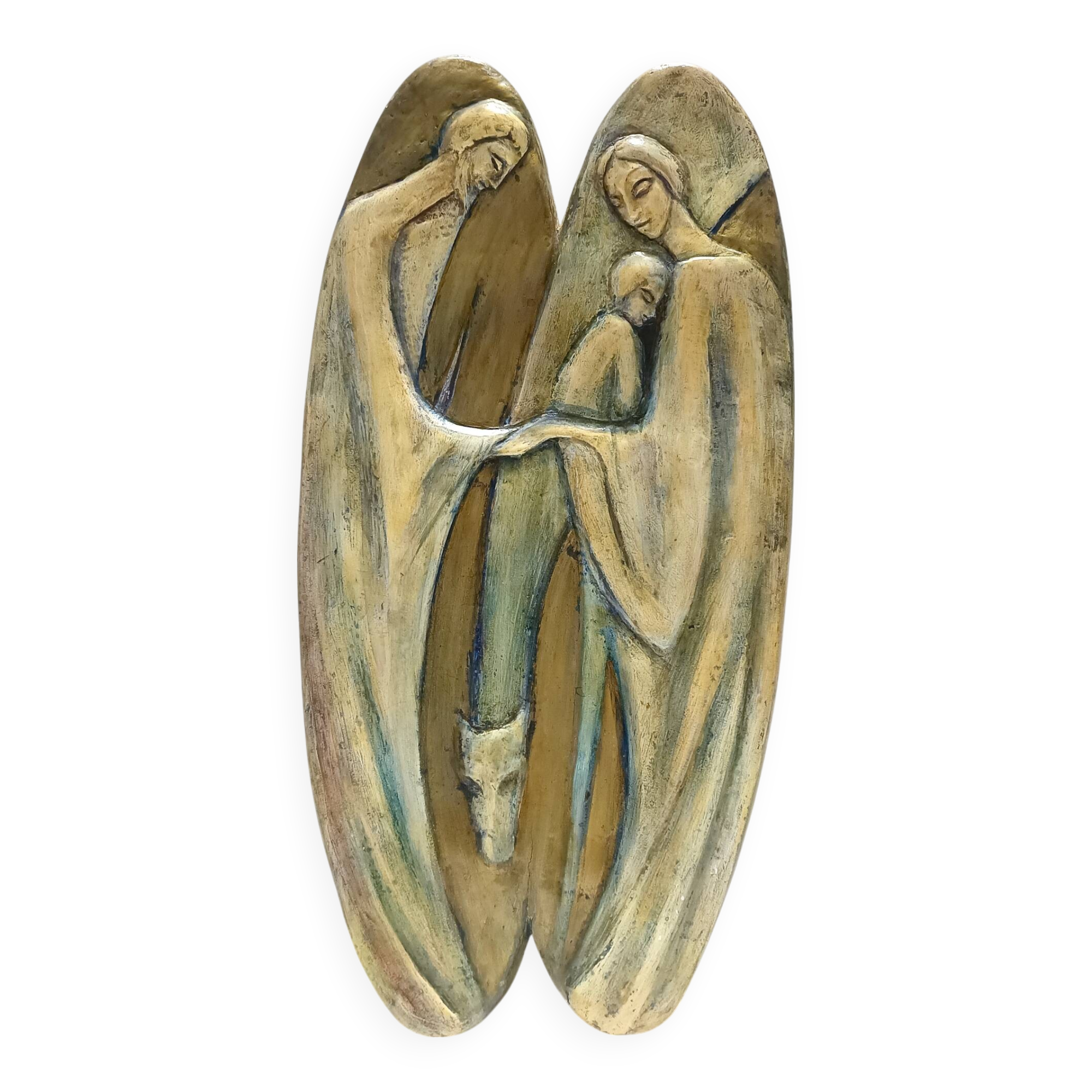 Holy Family Hand-Painted and Hand-Carved Beech Panel, Italy