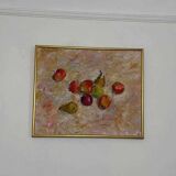 Original Swedish oil on canvas – “Frukt” by Bente Bjerregaard – dated 1989 – vintage & framed 59 × 70 cm