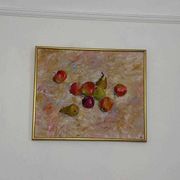 Original Swedish oil on canvas – “Frukt” by Bente Bjerregaard – dated 1989 – vintage & framed 59 × 70 cm