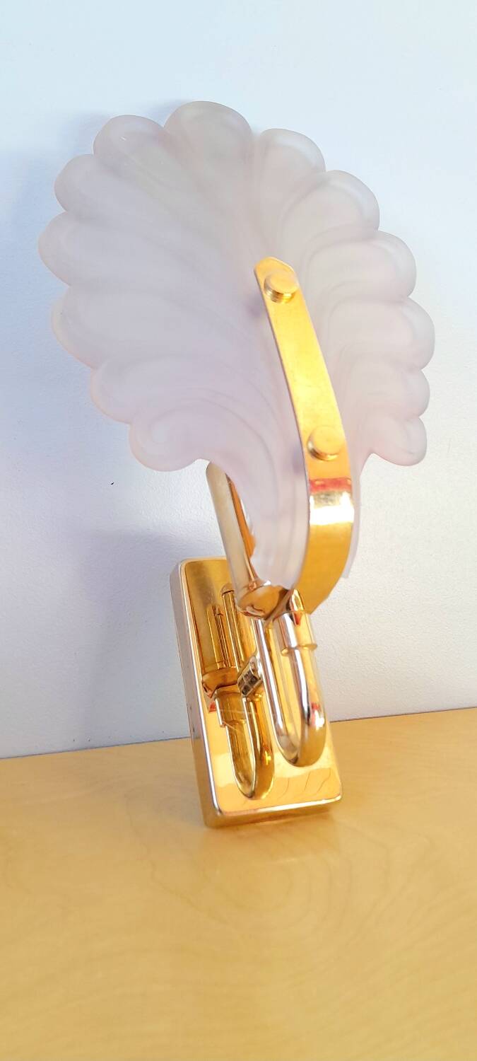 Frosted glass leaf wall light, 1980.