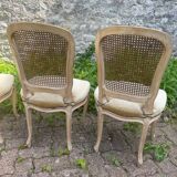 Cane and velvet chairs