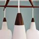 Scandinavian chandelier in teak and white opaline, 1960s