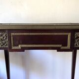 Living room table, Louis XVI style desk in wood, marble and brass