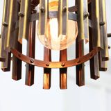 Vintage Italian Brass Cage Pendant Lamps, 1970s, set of 2