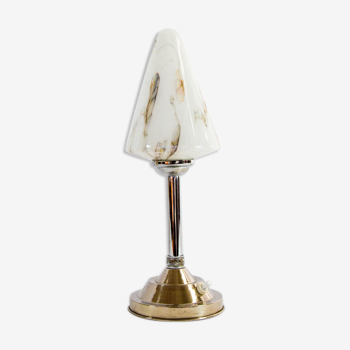Art deco table lamp in white marbled glass chrome base 20s