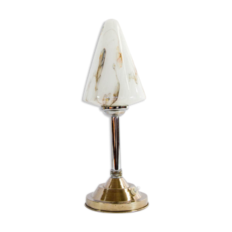 Art deco table lamp in white marbled glass chrome base 20s