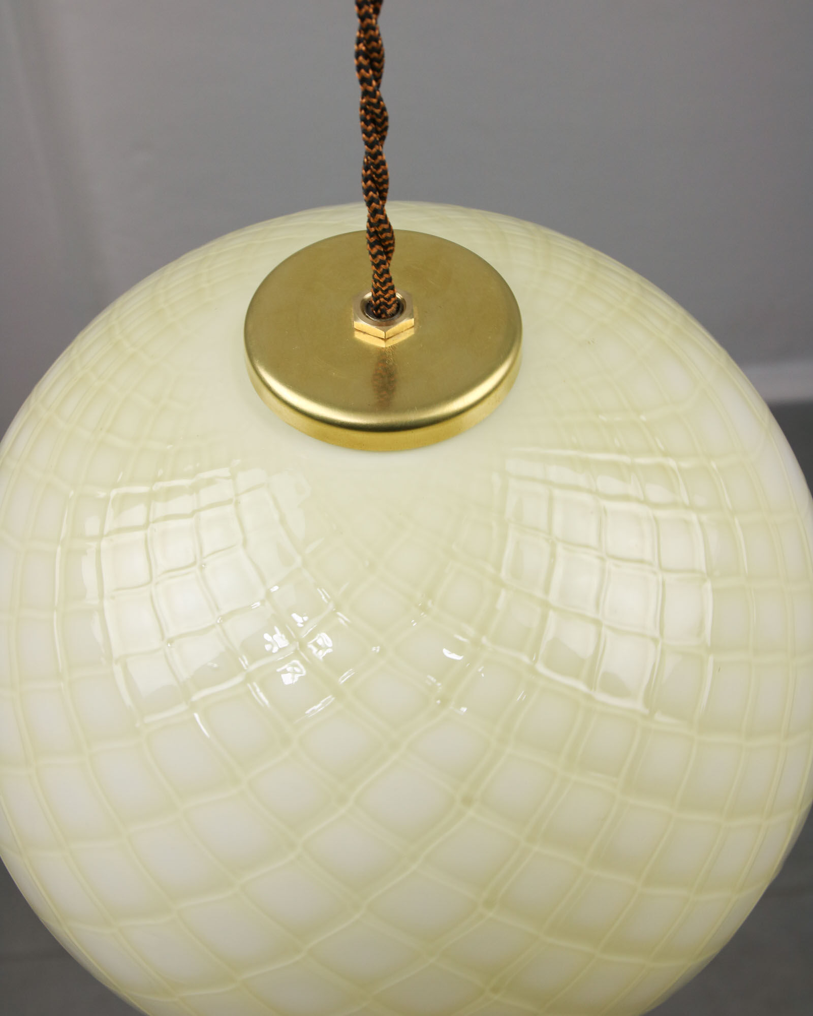 Mid-century Yellow & Brass Pendant Lamp