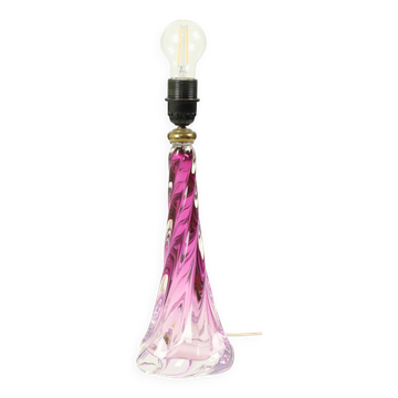 Pied de lampe en cristal violet Val Saint Lambert