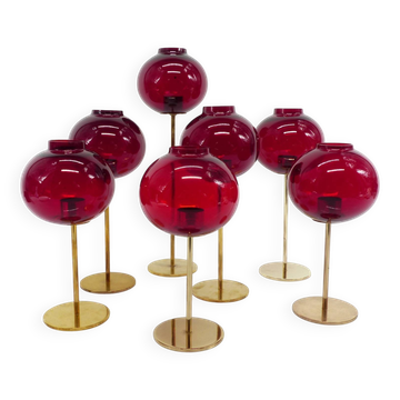 Set of 7 Hans-Agne Jakobsson AB Markaryd NR135 red tealight holders, Sweden, c