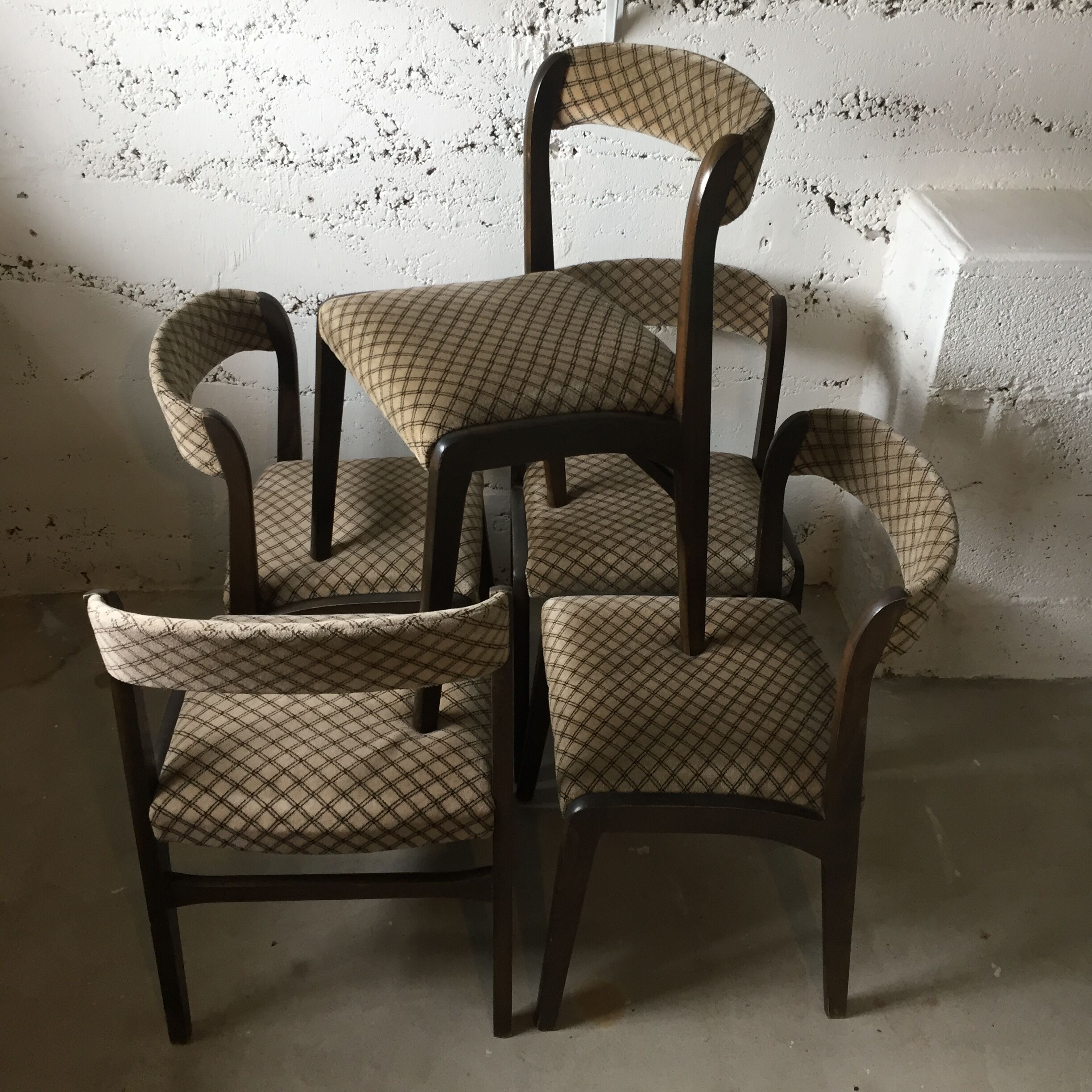 5 Chaises gondole Baumann bois et velours