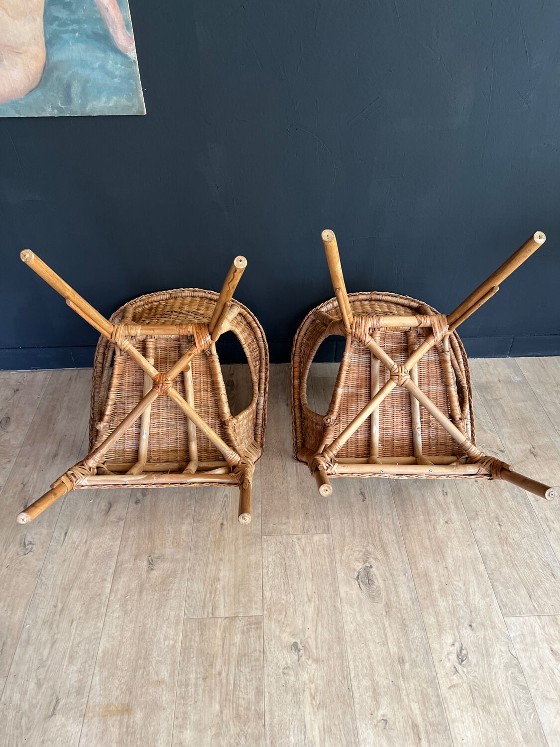 Paire de fauteuils en rotin et osier