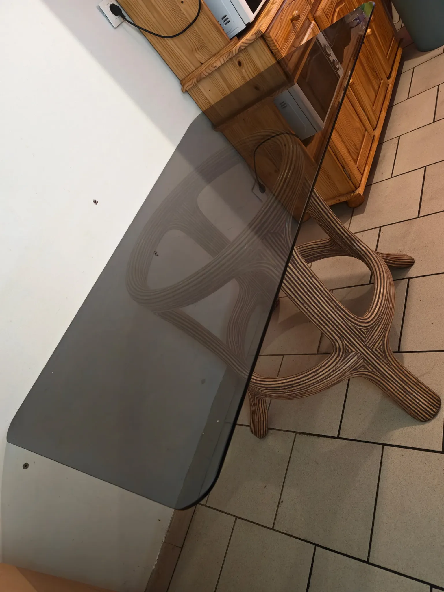 Old table in tinted glass