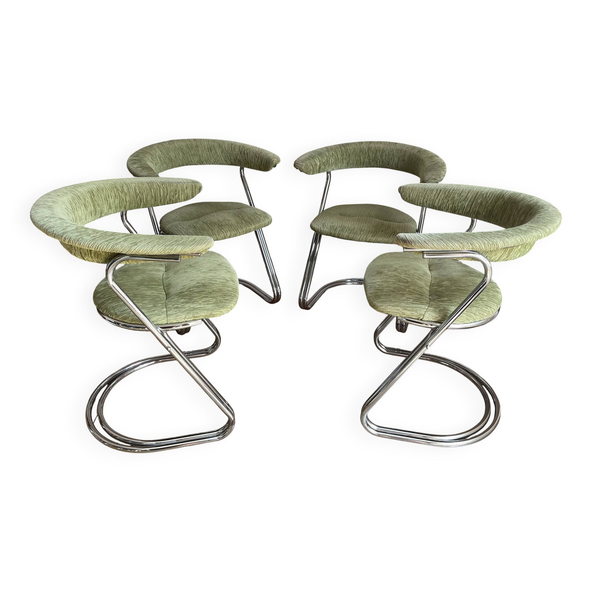 Ensemble de 4 chaises vintage - velours vert - attribuées à Gastone Ronaldi