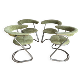 Set of 4 vintage chairs - green velvet - attributed to Gastone Ronaldi