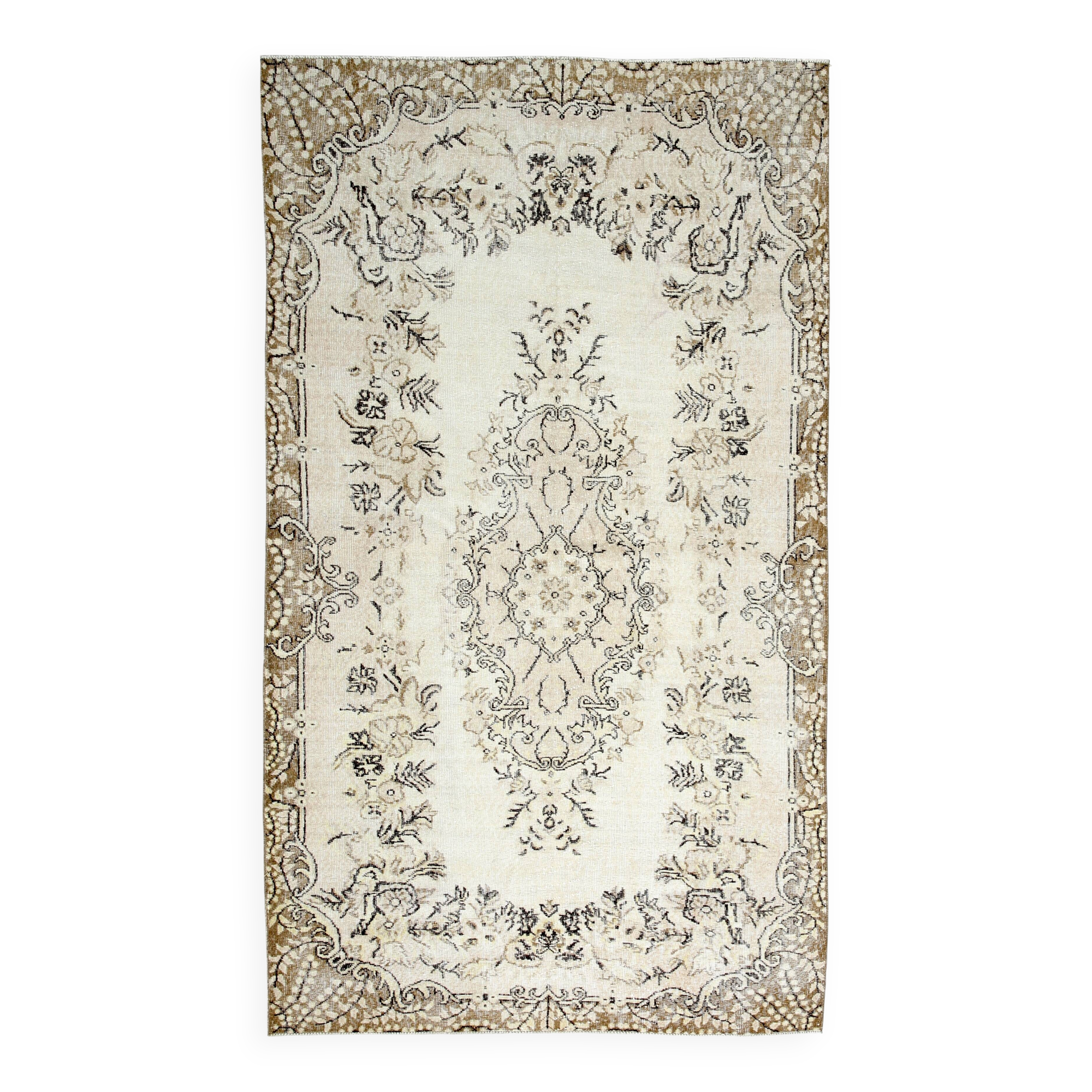 All-Over Floral Pattern Beige Brown Turkish Rug, 166x285Cm