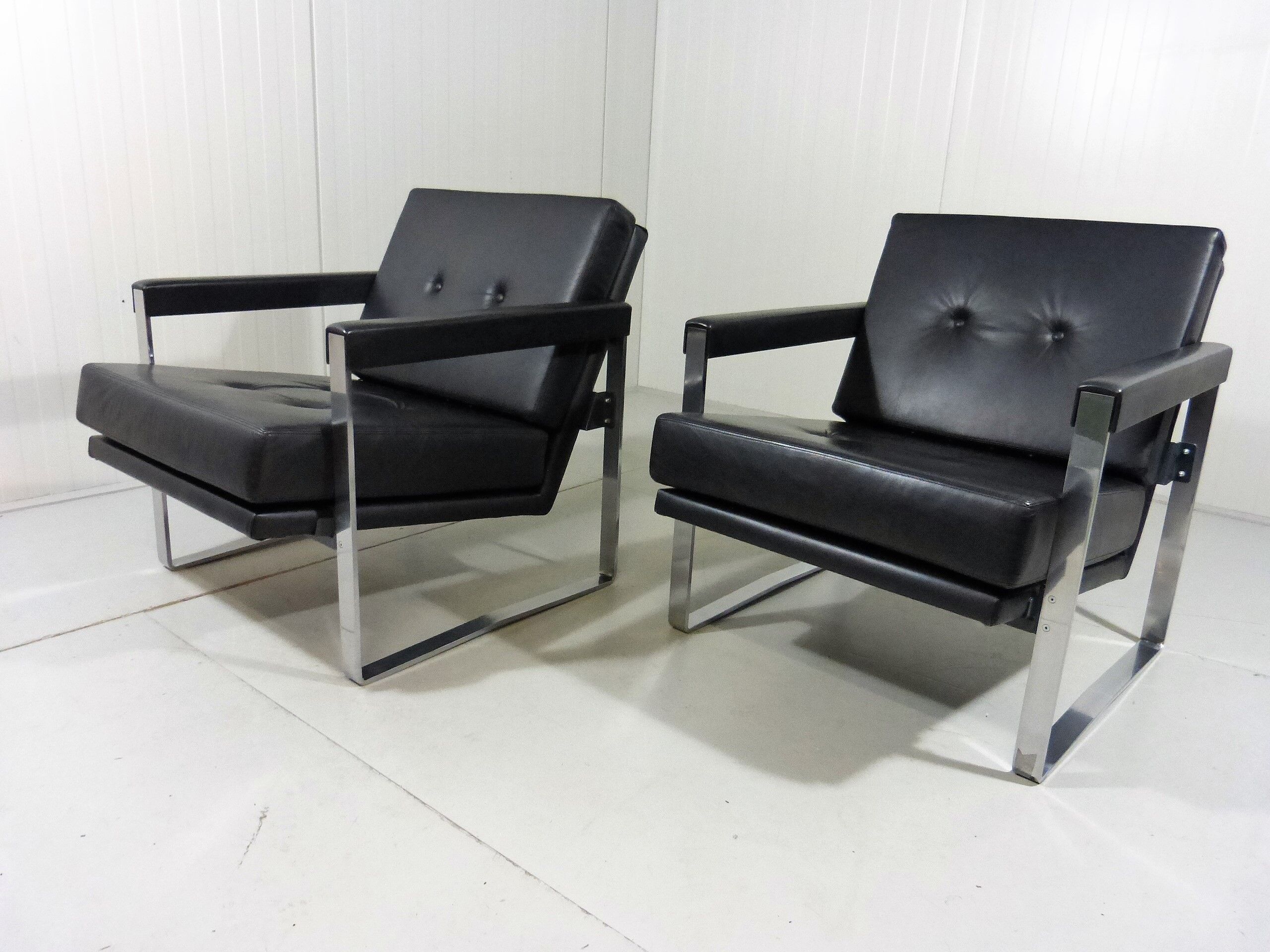 Hein Salomonson black leather lounge chairs 1968