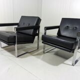 Hein Salomonson black leather lounge chairs 1968