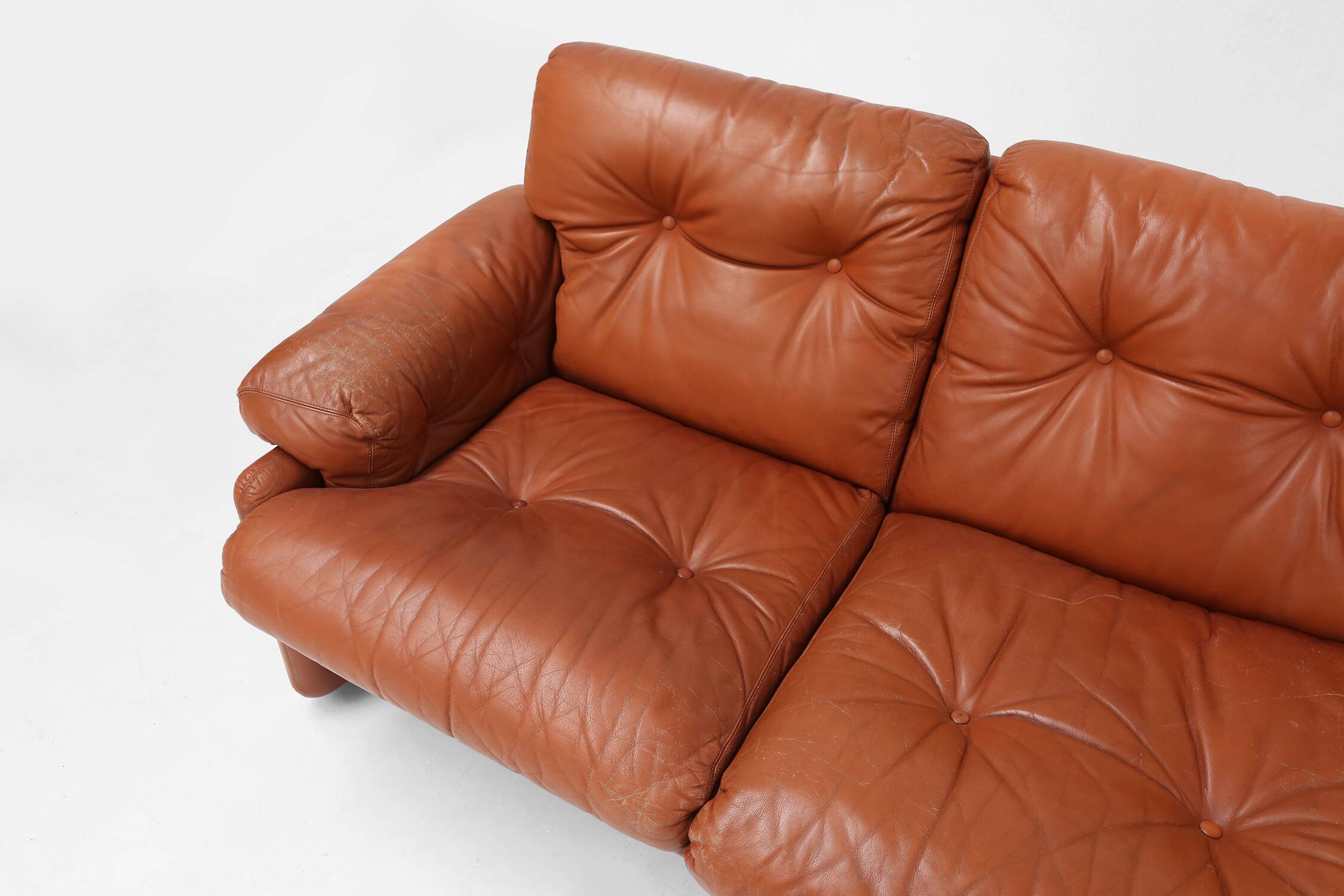 Brown leather 3-seater sofa Coronado by Tobia Scarpa for B&B Italia, Italy ca. 1960