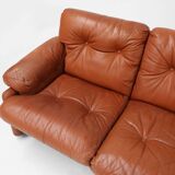 Brown leather 3-seater sofa Coronado by Tobia Scarpa for B&B Italia, Italy ca. 1960
