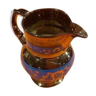 Milk pot / Pitcher XIXth Jersey Earthenware Decorated with leafy blue friezes