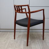 Vintage armchair in teak and black leather - Model 64 - Möller - Denmark '60's