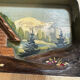 Tableau alpin vintage en bois sculpté et peint