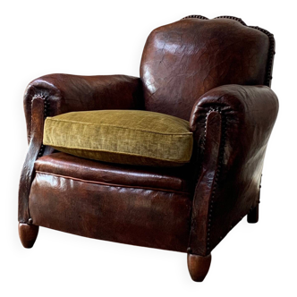 Fauteuil club en cuir français, modèle Normandy, vers 1910