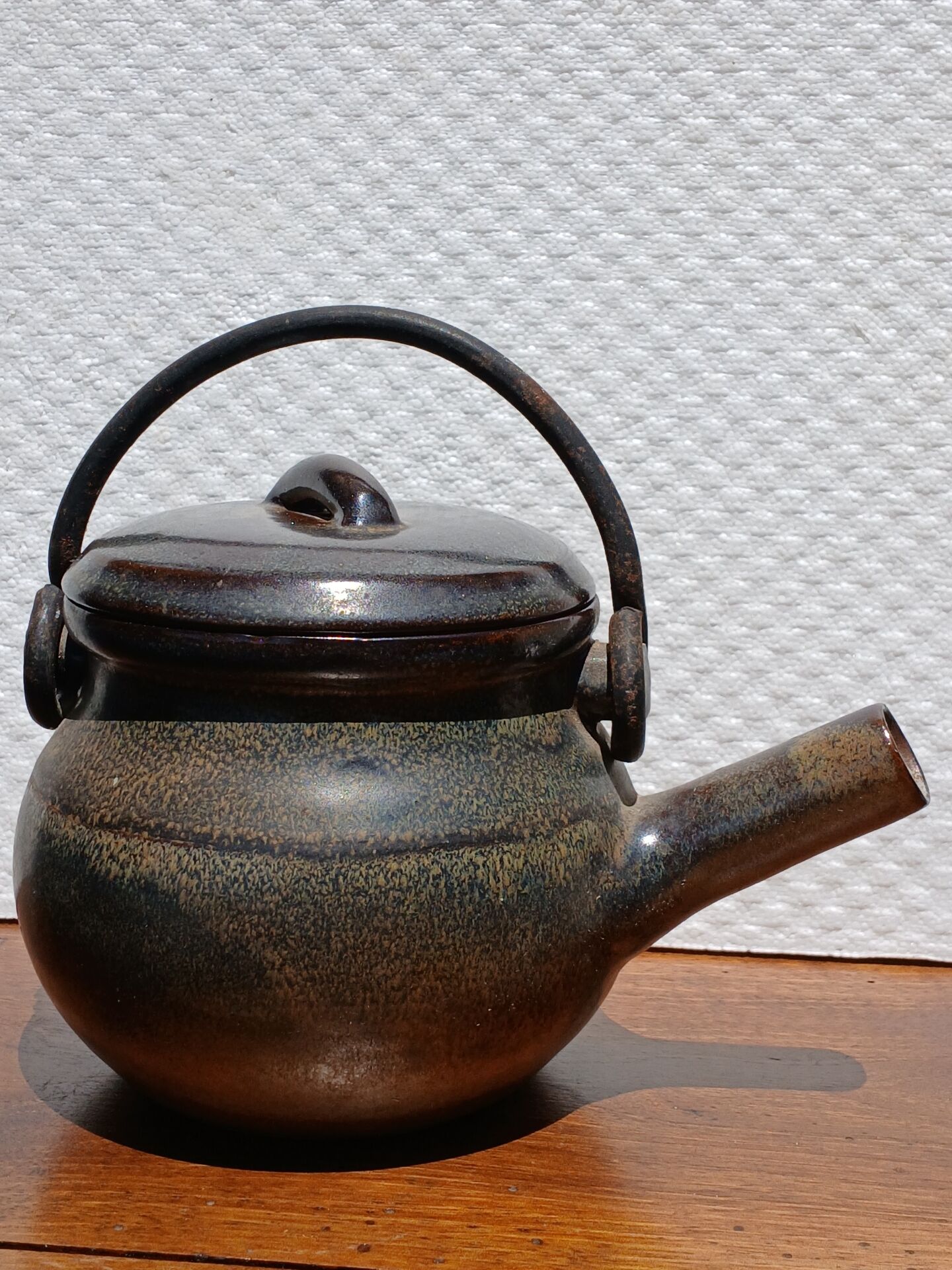 Vintage stoneware teapot from Puisaye, 1950s-60s.