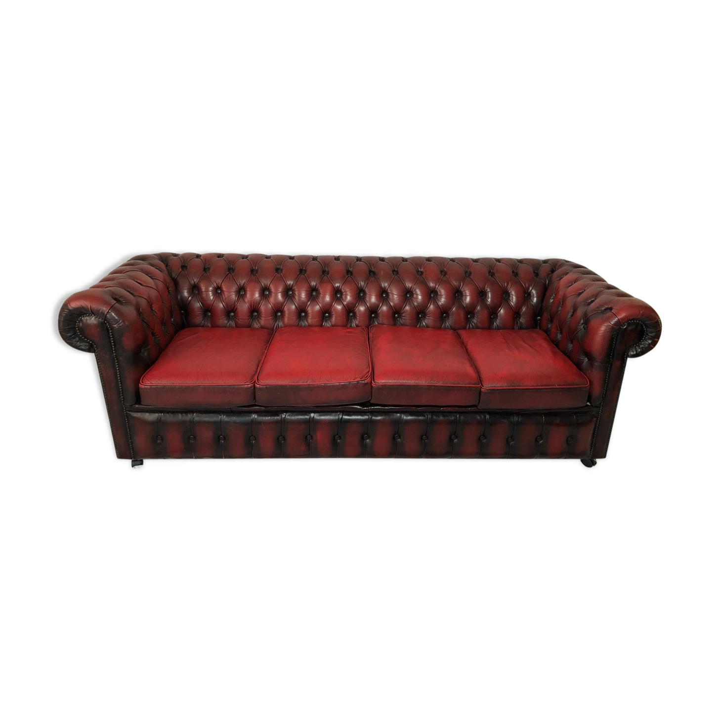 English 20th century leather Chesterfield sofa 4 seater oxblood red