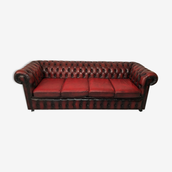 English 20th century leather Chesterfield sofa 4 seater oxblood red