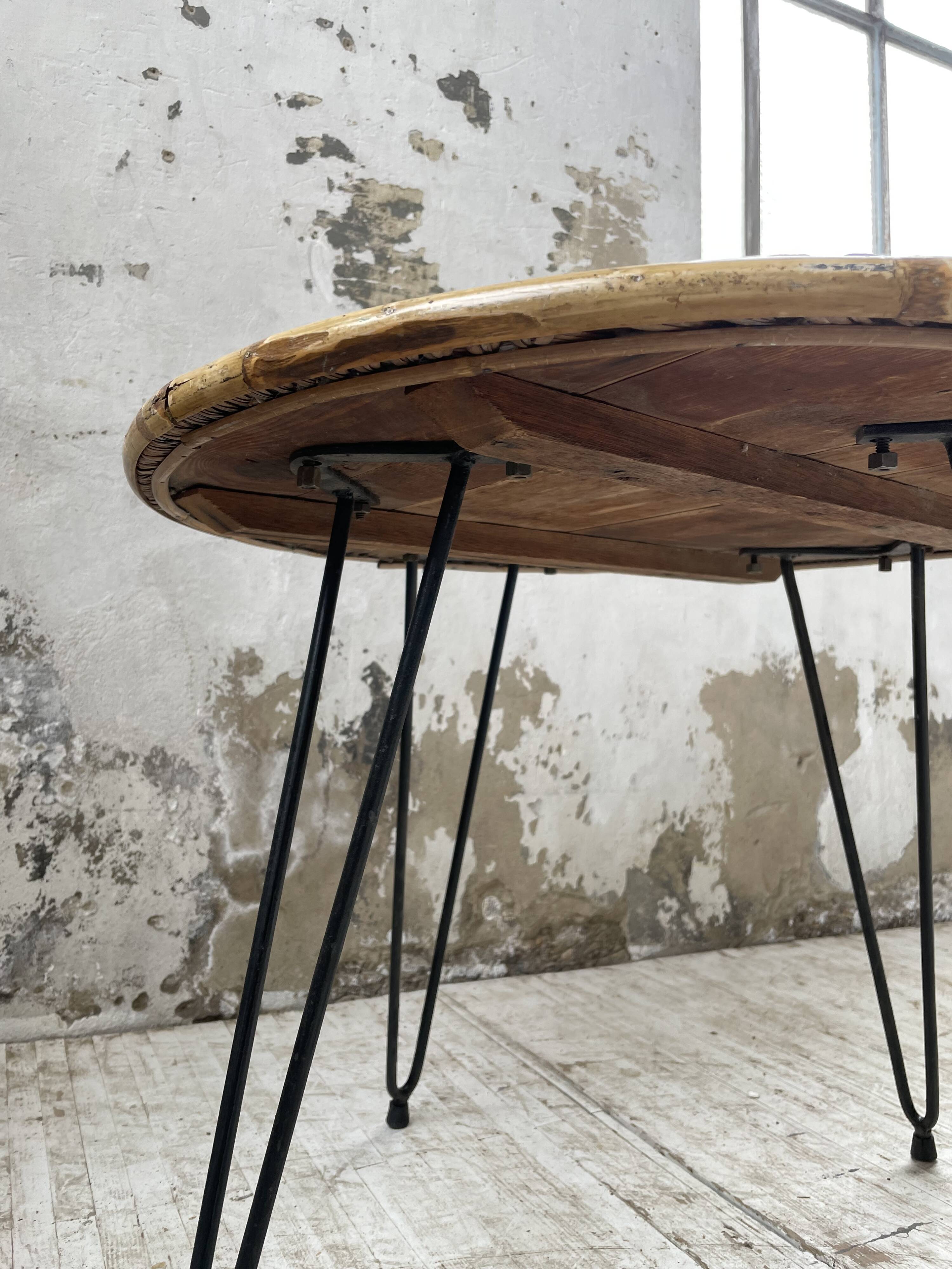 Wicker and metal coffee table from the 1950s