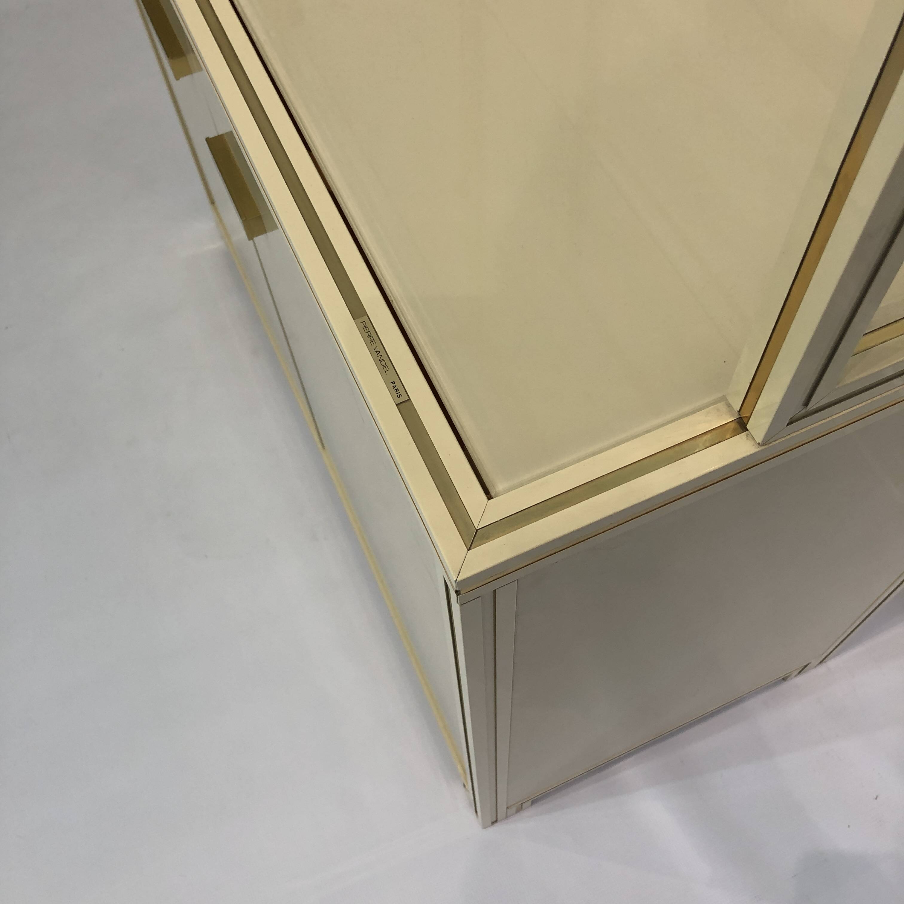 1970s Pierre Vandel Display Cabinet Shelving Cream and Brass