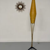 Ancien lampadaire amphore laiton et fibre design des années 60 vintage