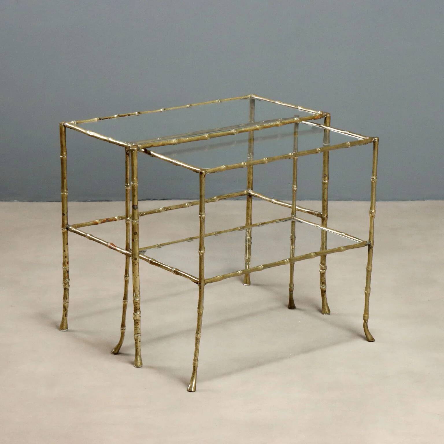 Vintage brass coffee tables in bamboo shape, 1960s design.