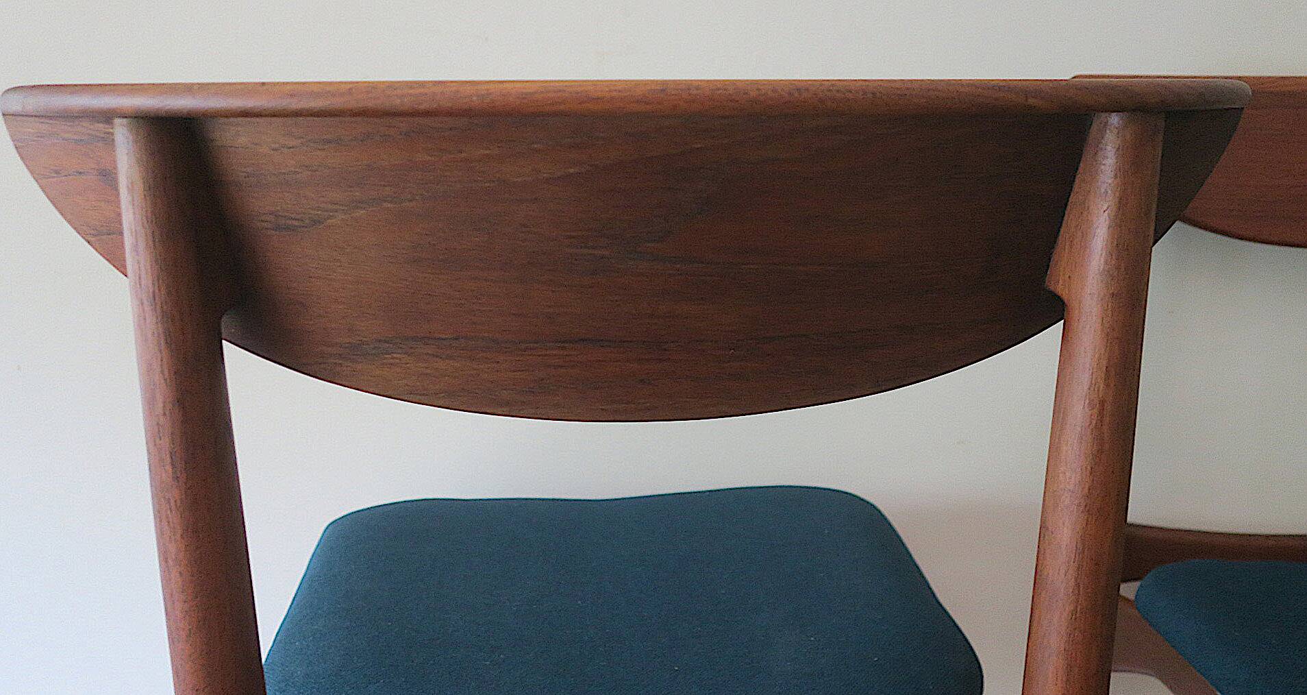 Pair of Lane Perception teak dining chairs in petrol blue-green, USA 1960s