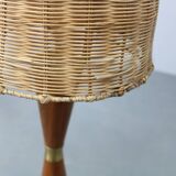1960s Parker Knoll wooden table lamp with wicker shade, Britain