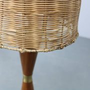1960s Parker Knoll wooden table lamp with wicker shade, Britain