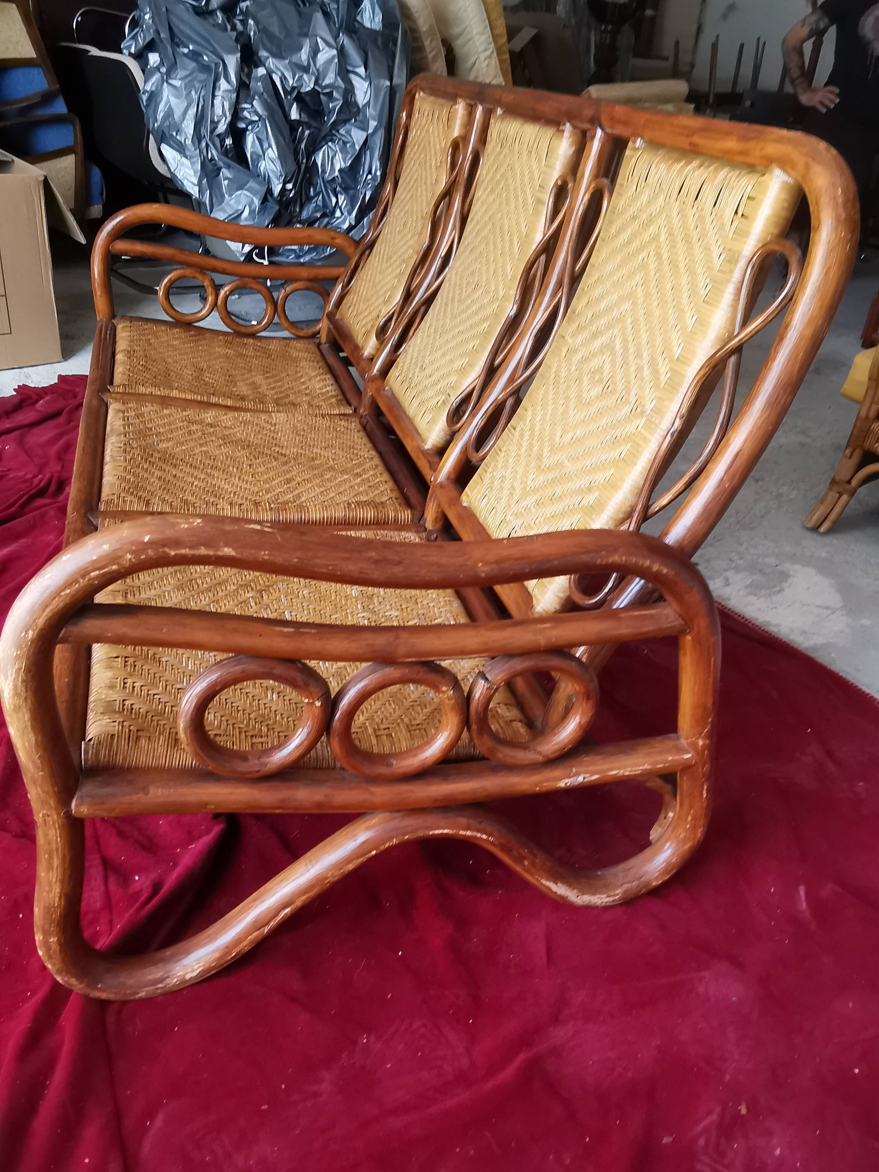 70s bamboo rattan sofa