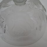 vintage cut on transparent glass/crystal stand, frosted rose patterns in relief