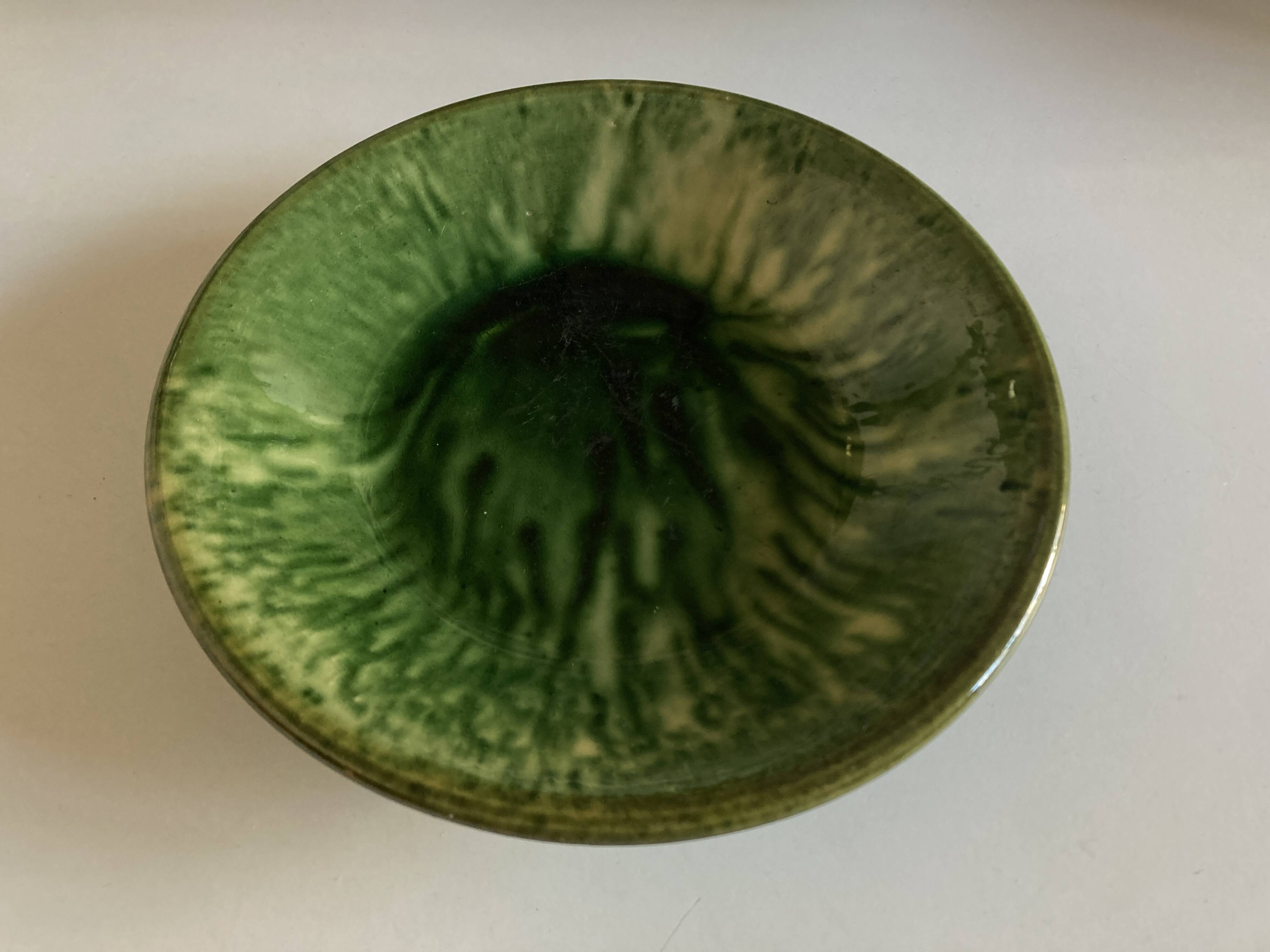 Aegitna hollow dish in green glazed earthenware Vallauris 1960