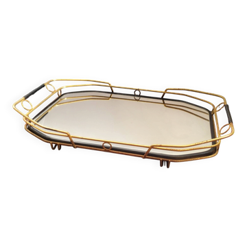 Plateau miroir vintage à galerie