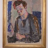 Original XL Swedish oil on canvas – portrait by Pär Thorell – dated 1955 – vintage & framed – 93 × 76 cm