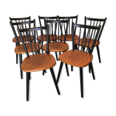 Lot of 8 Scandinavian chairs feet compass stamped Hiller
