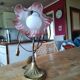 Bronze bedside lamp, pink tulip glass.