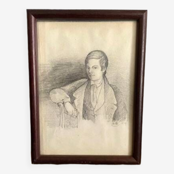 Portrait 1838, graphite on paper, glazed wooden frame