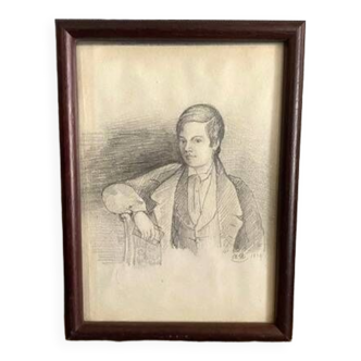 Portrait 1838, mine sur papier, cadre bois vitré